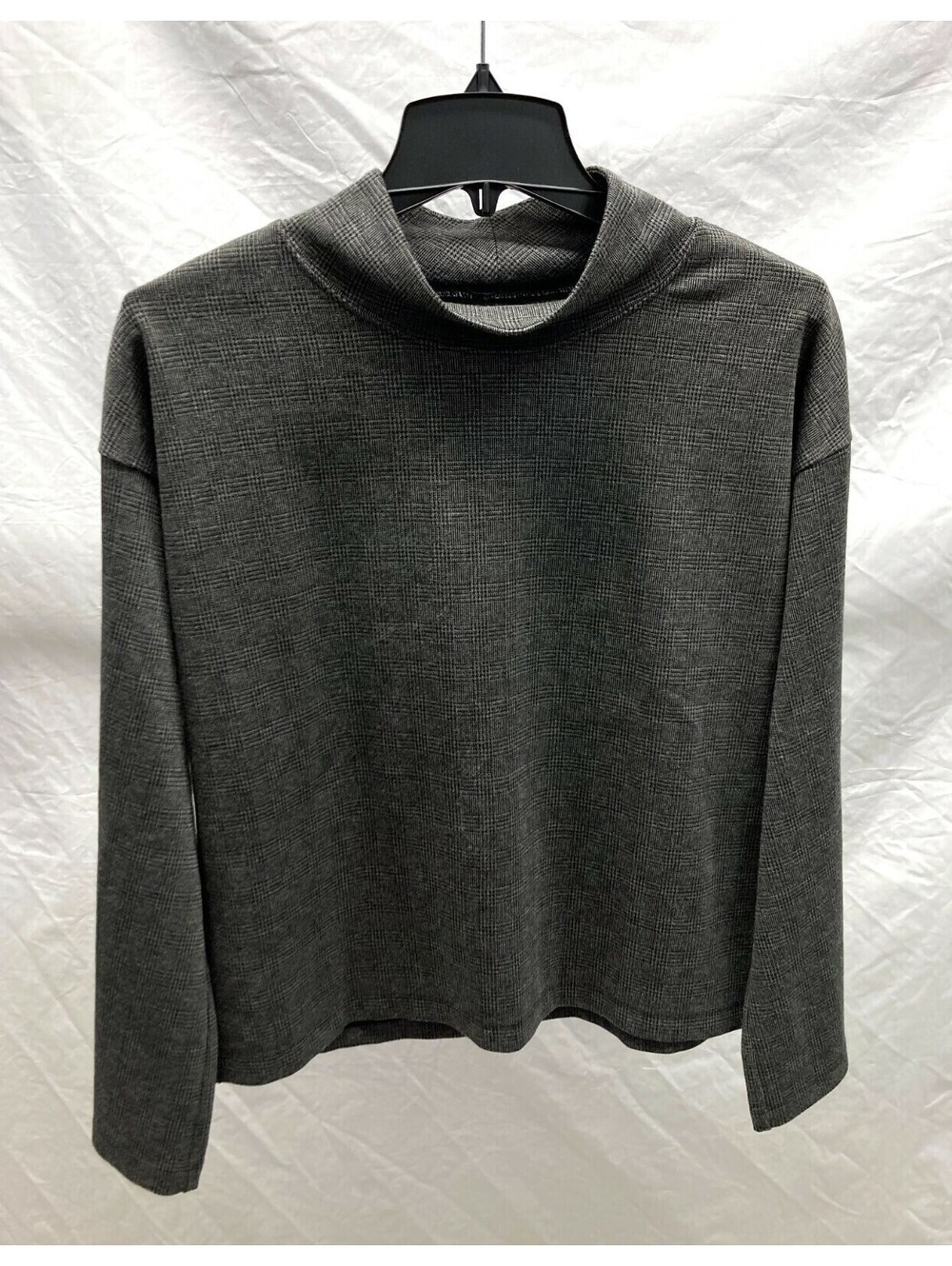 Madewell Gray Glen Plaid Wide Sleeve Mock Neck Top Small